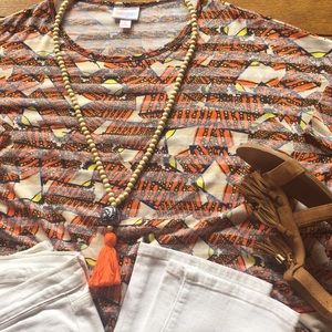 LuLaRoe IRMA Small Orange Ghost Stripe Abstract Short Sleeve Tee Shirt Tunic Top